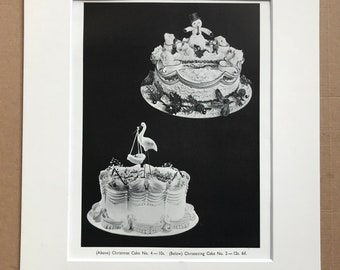 1937 Christmas and Christening Cakes Original Vintage Print - Baking - Chef - Baker - Confectionary - Kitchen Decor - Available Framed
