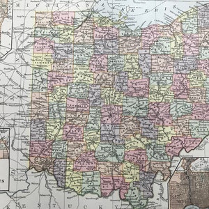 Carte ancienne originale de l'Ohio de 1875 - OH - carte de l'état des États-Unis - États-Unis - carte murale vintage
