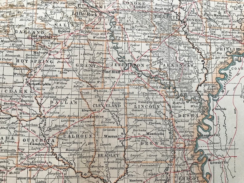 1903 Arkansas Original Large Antique Map - United States - Wall Map ...