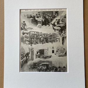 1940s Newspaper Printing Press Original Vintage Print - Journalism - Journalist Gift - Mounted and Matted - Available Framed