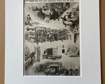 1940s Newspaper Printing Press Original Vintage Print - Journalism - Journalist Gift - Mounted and Matted - Available Framed