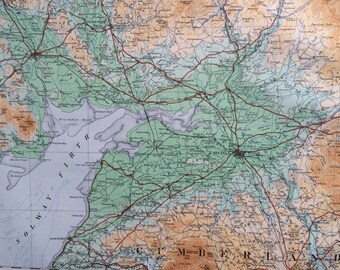 1922 Durham, Northumberland, Cumberland Original Antique Panorama Map - Ordnance Survey