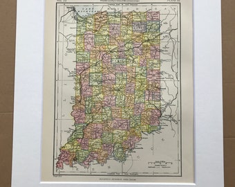 1875 Indiana Original Antique Map - IN - US State Map - United States - Vintage Wall Map - Available Matted and Framed