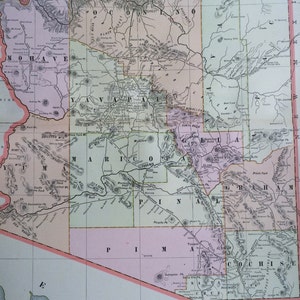 ARIZONA 1901 Grande carte ancienne originale, 60 x 35 cm, décoration d'intérieur, cartographie, géographie, décoration vintage, carte de l'État des États-Unis