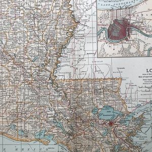 Grande carte ancienne originale de Louisiane de 1903 avec carte en médaillon de la Nouvelle-Orléans - carte de l'État des États-Unis