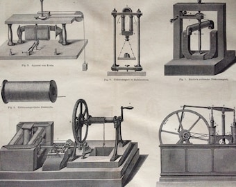 1875 Electromagnetic Combustion Machines Original Antique Print - Machinery - Victorian Technology - Available Framed