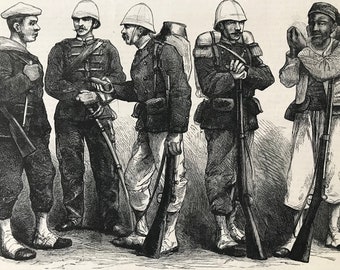 1883 French Troops for Tonquin Original Antique Print - Tonkin Campaign Vietnam - Vietnamese History - Mounted and Matted - Available Framed