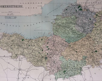 1868 Somersetshire Large Original Antique Map showing railways, roads & parliamentary divisions - UK County - Wall Map