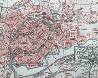 1897 Strassburg Original Antique Map - Mounted and Matted - City Plan - Strasbourg - France - Vintage Wall Decor - Available Framed