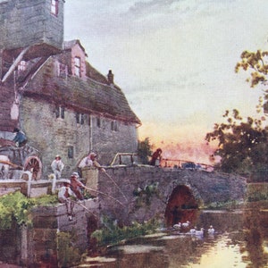 1907 Madingly Windmill Cambridge Original Antique Print  - Mounted and Matted - Available Framed