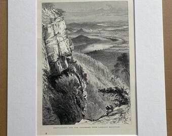 1894 Chattanooga and the Tennessee from Lookout Mountain Original Antique Engraving - Mounted and Matted - Available Framed