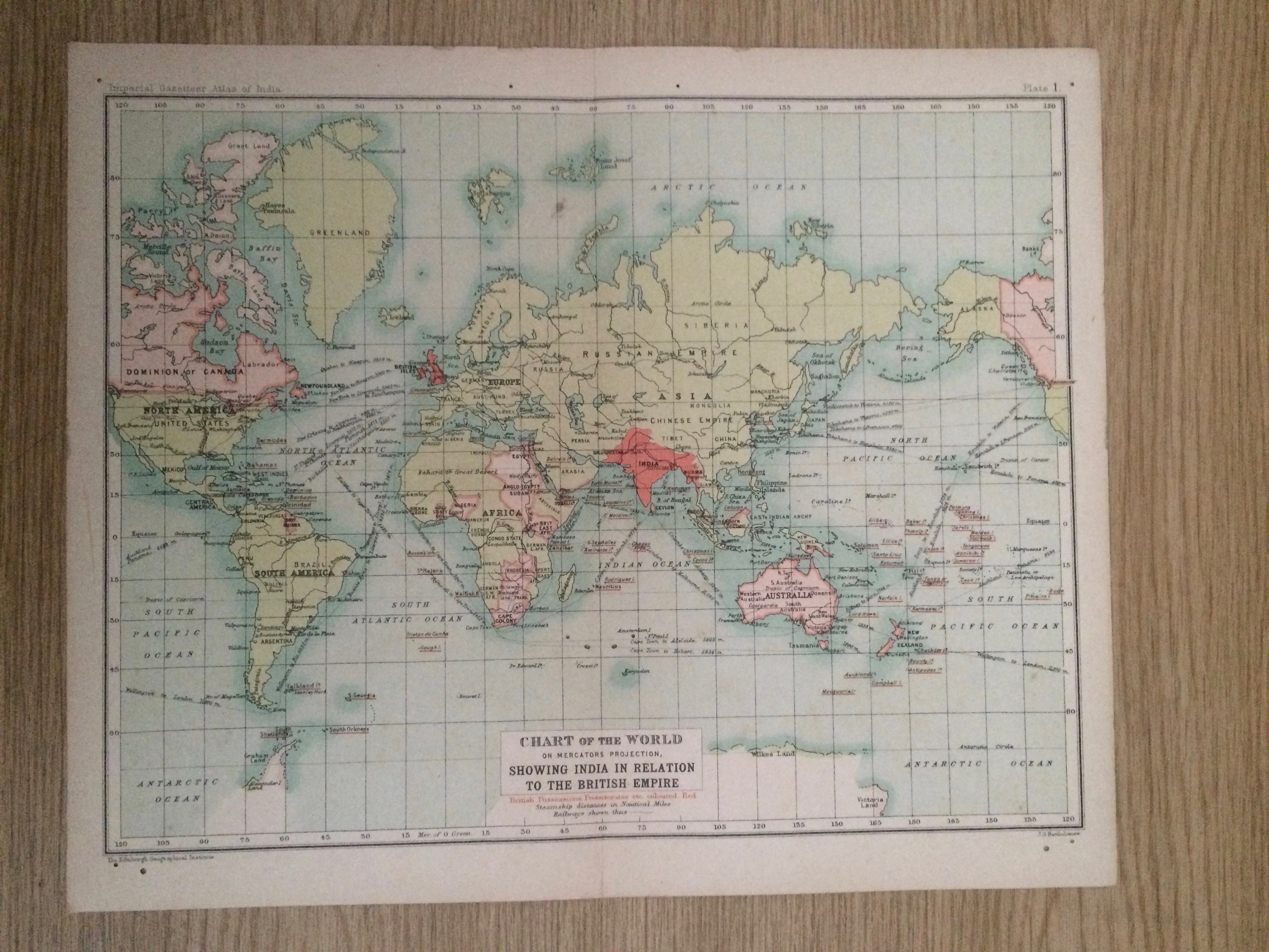 1908 Chart of the World on mercator's Projection showing | Etsy