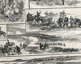 1883 Sketches of the German Army Manoeuvres Original Antique Engraving - Mounted and Matted - Victorian Decor - Military Decor - Germany