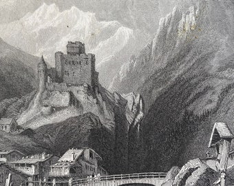 1836 Landech, Tyrol Original Antique Print - Austria - Landeck - Engraving - Mounted and Matted - Available Framed