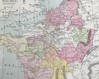 1936 Historical Map of Feudal France during the Hundred Years' War with England A.D. 1339-1453 Original Vintage Map - Mounted and Matted