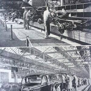 1940s Mass Production in making Motor Cars Original Vintage Print - Mounted and Matted - Ford Factory in Dagenham - Available Framed