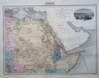 1892 Northeast Africa Original Antique Map, Nouvel Atlas Illustre, French atlas map, Geography, Cartography, Historical Map