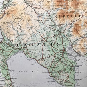 Carte panoramique originale de Kirkcudbright, Wigtonshire, 1924 - Ecosse - Cartographie - Géographie