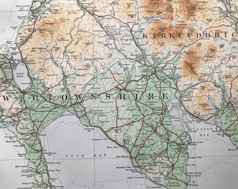 1924 Kirkcudbright, Wigtonshire Original Antique Ordnance Survey Panorama Map - Scotland - Cartography - Geography