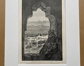 1880 The Plain of Sharon from the Tower, Ramleh Original Antique Engraving - Israel - Palestine - Mounted and Matted - Available Framed