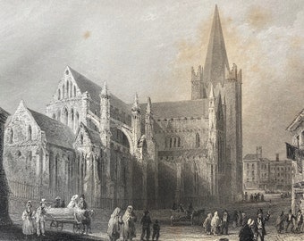 1840 St Patricks, Dublin Original Antique Engraving - Ireland - Mounted and Matted - Available Framed