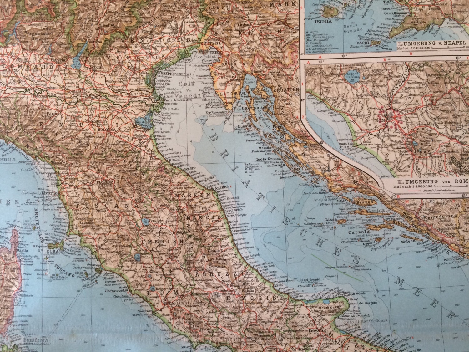 1914 ITALY Large Original Antique Map, 17 x 22 inches, historical wall