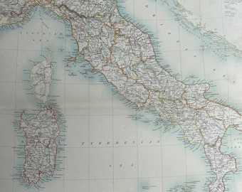 1898 Italy Extra Large Original Antique A & C Black Map - Italian Decor - Italian History - Sicily - Sardinia - Gift Idea - Wall Decor