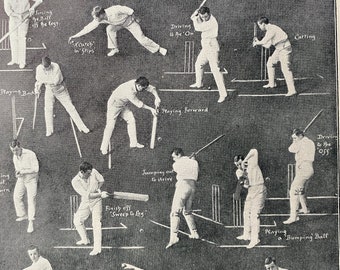 1910 Cricket Original Antique Print - Sports Decor - Victorian Art - Available Framed