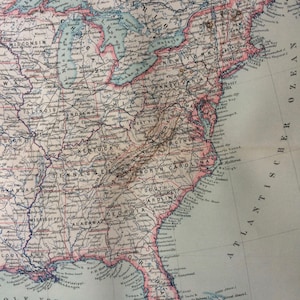 Mapa antiguo original de los Estados Unidos (sección este) de 1897 - Disponible enmarcado - EE. UU. - Mapa antiguo
