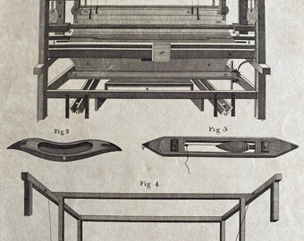1806 Weaving Original Antique Engraving - Weaving Machinery - Encyclopaedia - Mounted and Matted - Available Framed