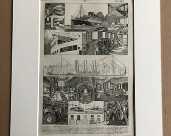 1923 Ocean LIner Original Antique Print - Mounted and Matted - Available Framed - Diagram - Sailing - Sailor - Ships - Marine Decor