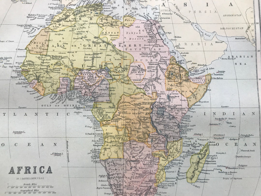 1904 Africa Original Antique Map Available Framed Vintage Wall Decor