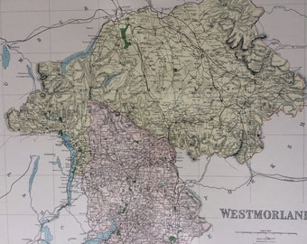 1868 Westmorland Large Original Antique Map showing railways, roads & parliamentary divisions - UK County - Wall Map