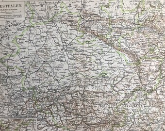 1897 Westfalen Original Antique Map - Available Framed - Westphalia - Germany - Cartography - Vintage Map