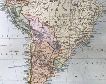 1904 South America Original Antique Map - Available Mounted and Matted - Vintage Wall Map