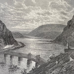 1895 Harper&#39;s Ferry - West Virginia Original Antique Engraving - United States - Mounted and Matted - Available Framed