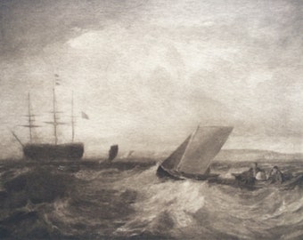 1902 Sheerness by Turner Original Antique Matted Photogravure - Fine Art Landscape - William Turner - Sepia - Available Framed