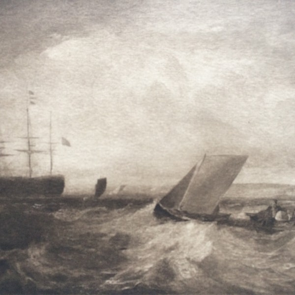 1902 Sheerness by Turner Photogravure ancienne originale avec passe-partout - beaux-arts paysage - William Turner - sépia - disponible encadré