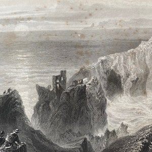 1840 Kenbane Castle, County Antrim Original Antique Engraving - Landscape Scenery - Ireland - Mounted and Matted - Available Framed