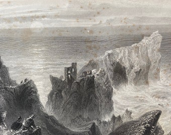1840 Kenbane Castle, County Antrim Original Antique Engraving - Landscape Scenery - Ireland - Mounted and Matted - Available Framed
