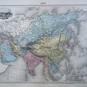 Carte ancienne originale de l'Asie de 1892, Nouvel Atlas Illustre, carte de l'atlas français, géographie, cartographie, carte historique