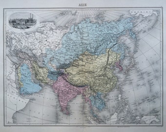 1892 Asia Original Antique Map, Nouvel Atlas Illustre, French atlas map, Geography, Cartography, Historical Map