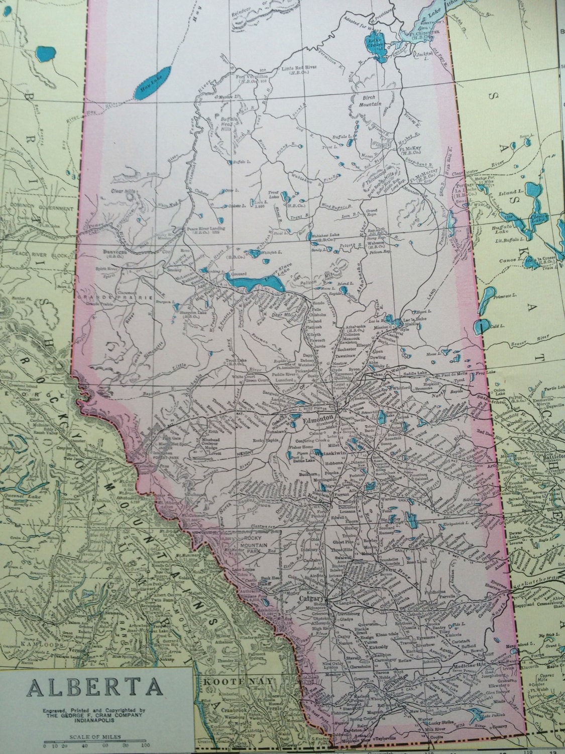 1936 ALBERTA Original Vintage Map, 11.5 x 14.5 inches, Home Decor