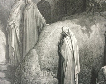 1870 Dante's Purgatory Original Antique Gustave Dore Engraving - Mounted and Matted - Decorative Art - Wall Decor - Biblical Art