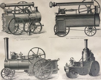 1877 Locomotive Engines Original Antique print - Available Framed - Victorian Technology - Victorian Decor