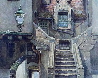 1922 Edinburgh - In White Horse Close Original Antique Print - Scotland - Mounted and Matted - Available Framed
