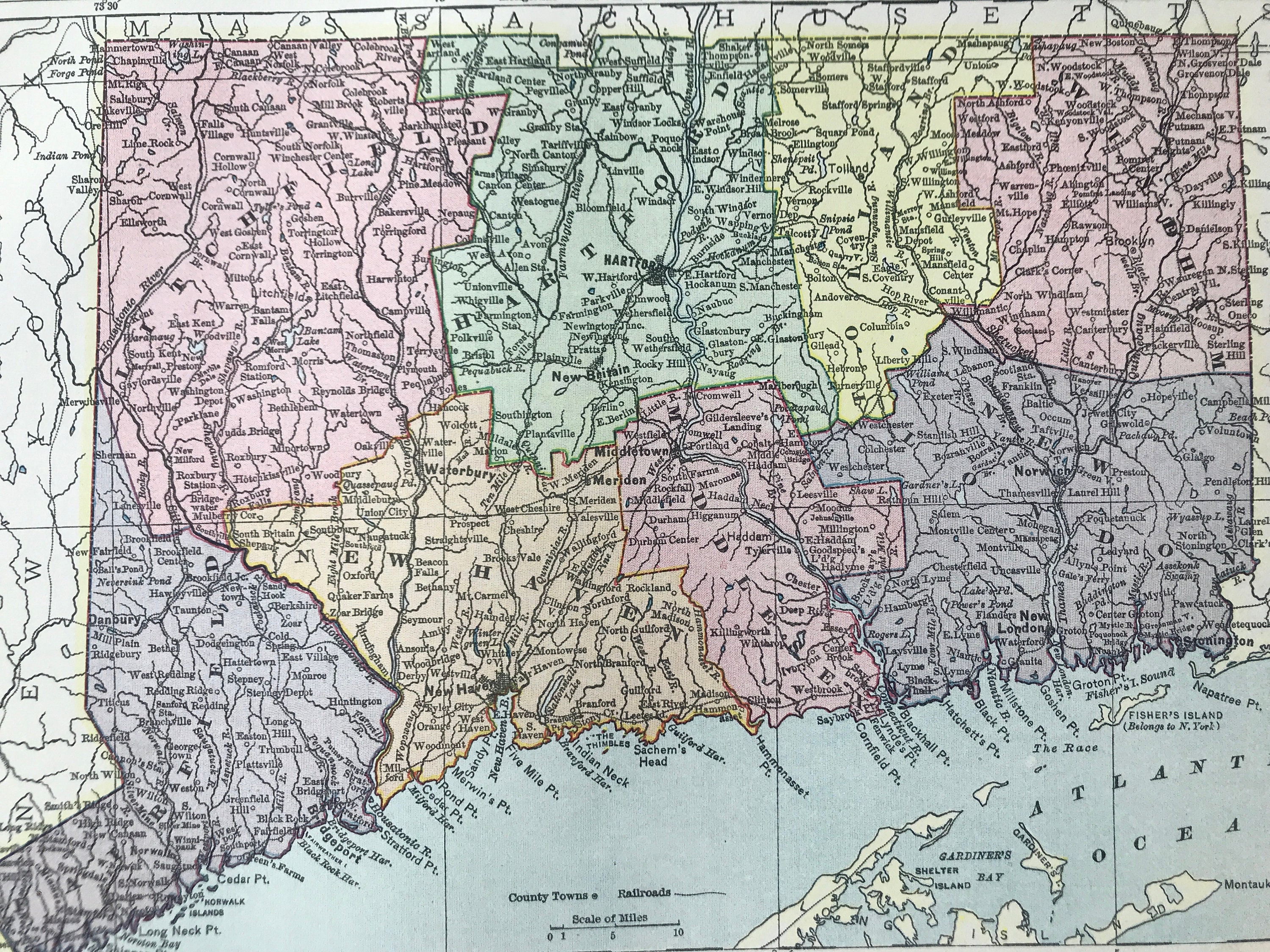 Connecticut On Us Map 1875 Connecticut Original Antique Map Ct Us State Map | Etsy Uk