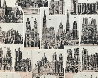 1929 Cathedrals Original Antique Print - Architecture - Mounted and Matted - Available Framed