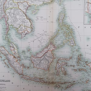 1898 Indische Archipel Große Original antike A & C schwarze Karte einschließlich weiterer Indien, Burma, Siam und Anam - Wanddekoration