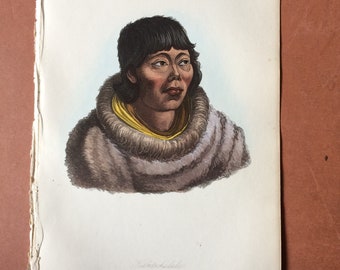 1855 Kamtschadale Original Antique Hand Coloured Engraving - Human Races - Anthropology - Ethnography - Kamchadal - Kamchatka - Russia